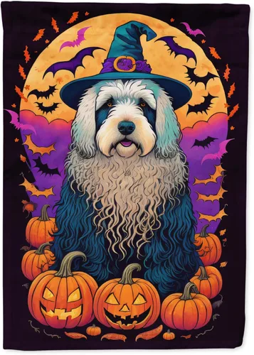 Vista 58 de Caroline's Treasures DAC1466GF - Bandera decorativa para jardín de Halloween de Affenpinscher Witchy para jardín, decoración para patio exterior
