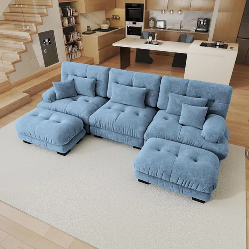 Vista 108 de Sofá modular de gran tamaño de 94 pulgadas, sofás seccionales grandes de color beige y blanco para sala de estar, juego de sofá de terciopelo, sofás