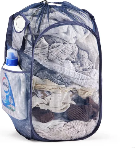 Vista 38 de Cesta de malla desplegable para ropa sucia con asas duraderas - Cesta plegable portátil para dormitorio, baño y viajes (negro)