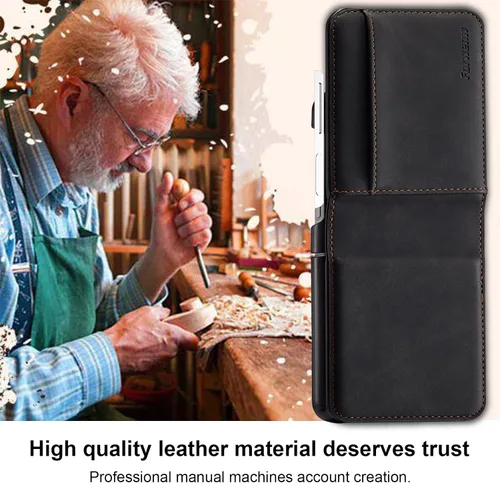 Vista 4 de Funda de piel con tapa para Samsung Galaxy Z Flip 3, con protección de bisagra, delgada y magnética tipo cartera [1 tarjetero], funda protectora a