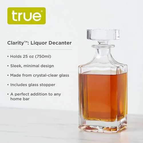 Vista 2 de True Clarity - Decantador de whisky con tapón, decantador de licor de vidrio para bourbon, escocés, vodka, licores, artículos esenciales de la cueva