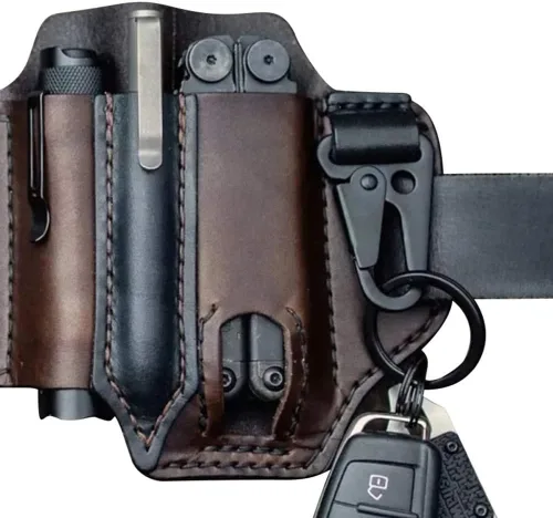 Vista 8 de Amorr Funda multiherramienta de cuero para cinturón, organizador de bolsillo EDC con soporte para llaves, cinturón de almacenamiento, bolsa de Negro