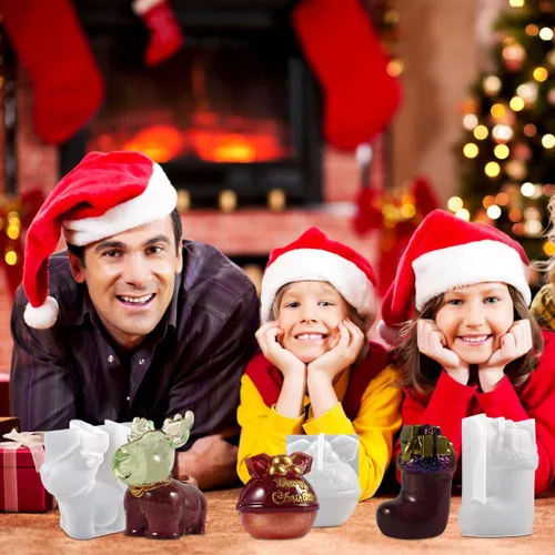 Vista 3 de 3 moldes de resina de Navidad, adornos de Navidad 3D, moldes de silicona para hacer velas de Navidad, moldes de fundición de epoxi para bricolaje