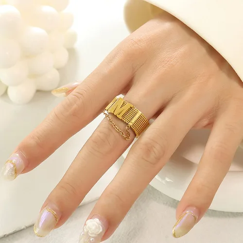 Vista 3 de Yumikoo Anillos de cadena de oro Hip Hop Anillos de acero inoxidable de titanio para mujer