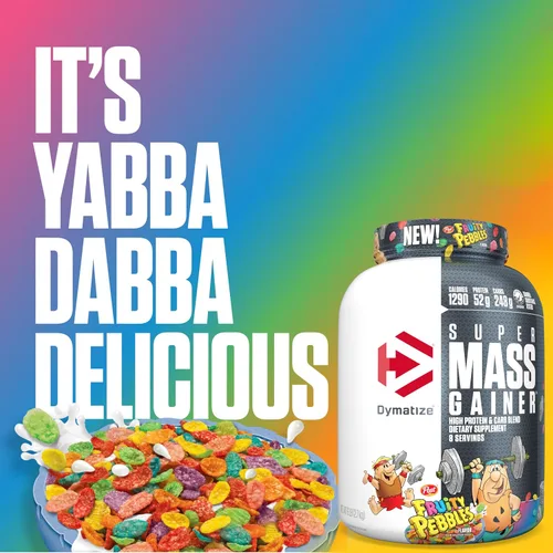 Vista 2 de Dymatize Super Mass Gainer Proteína en Polvo, 1290 Calorías y 52g de Proteína, Se Mezcla Fácilmente, Sabor Delicioso, Guijarros Afrutados, 6 Libras