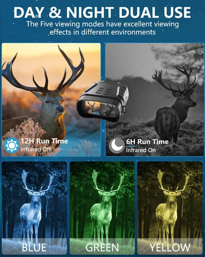Vista 4 de Gafas de visión nocturna, prismáticos de visión nocturna 4K, regalo para hombres y adultos, pantalla grande de 3 pulgadas, zoom digital 8X, luz IR