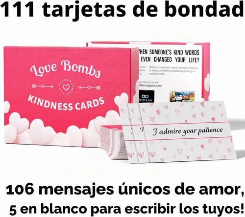 Vista 2 de Better Me Love Bombs - Tarjetas de bondad con corazones rojos, 111 tarjetas de agradecimiento Rojo (Red Hearts)