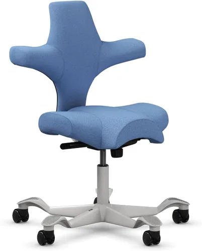 Vista 19 de HAG Capisco Sit to Stand - Silla de pie con marco blanco, tapizado, color rosa rubor Pink Blush