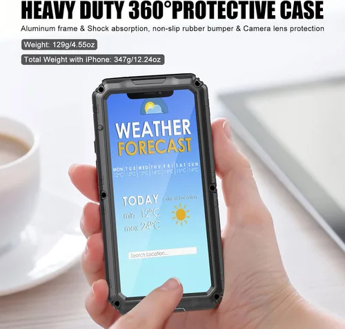 Vista 7 de Mitywah Funda impermeable para iPhone 12 Pro Max, funda de metal resistente de grado militar, protección de cuerpo completo, resistente, a prueba