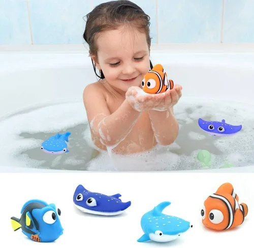 Vista 2 de Juguete de ducha para niños, juguetes de chorro de baño para bebés, juguetes de agua para bañera de tiburón, 4 juguetes de piscina para bebés