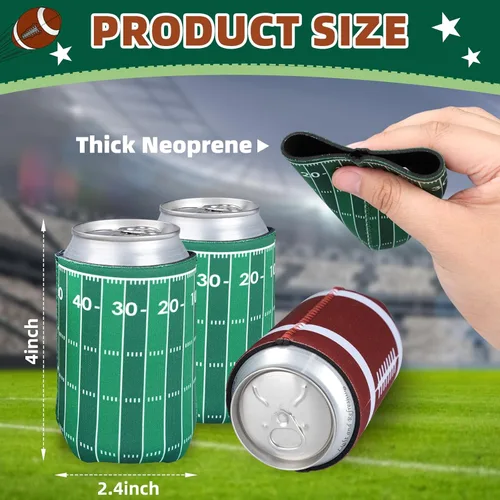 Vista 3 de Decoraciones de fiesta de fútbol, 12 fundas aislantes de neopreno para decoración del día del juego del Super Bowl y regalos