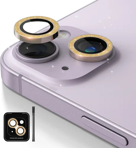 Vista 15 de Protector de lente de cámara de diseño para iPhone 14 Plus/iPhone 14 – Bandeja automática de aleación de aluminio más 9H protector de pantalla