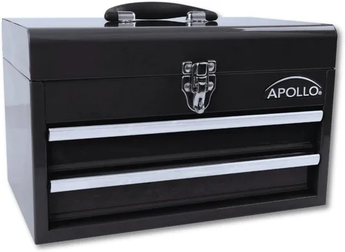 Vista 10 de Apollo Tools DT5010-GR - Caja de herramientas de acero de 14 pulgadas con compartimento superior profundo y 2 cajones de acero resistente