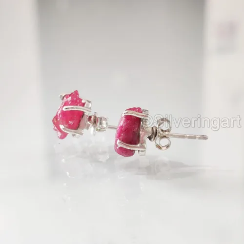Vista 4 de AAA Rough Ruby Stud Earring, Natural Ruby Earring, July Birthstone, Womens Earring, 925 Sterling Silver, Christmas, Thanksgiving, Mens Studs