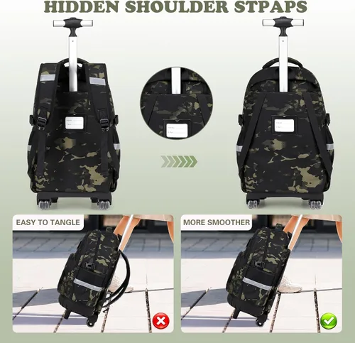 Vista 5 de Mochila con ruedas de camuflaje para niños, Camuflaje Blackgray