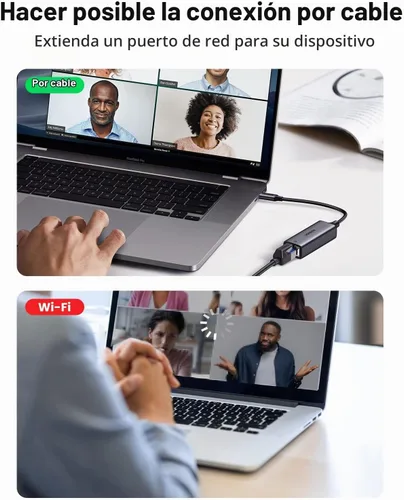 Vista 2 de UGREEN Adaptador USB C a Ethernet, 1000 Mbps, RJ45, sin controlador, compatible con Windows, MacOS, iPadOS, ChromeOS, Android, portátil, tableta