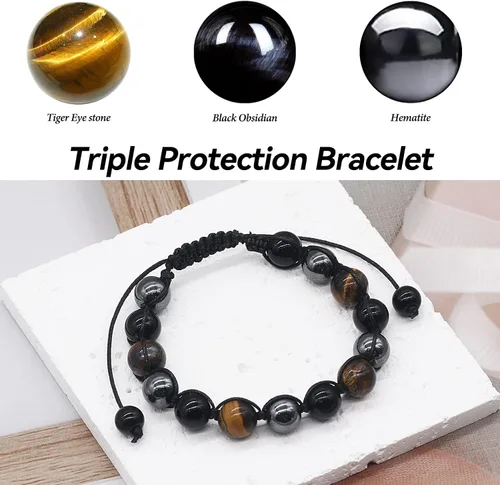Vista 2 de TAGOMEI Regalos de Navidad para él, hijo, hombres, adolescentes, niños, nieto, papá, novio, pulseras de cuentas de triple protección para hombres