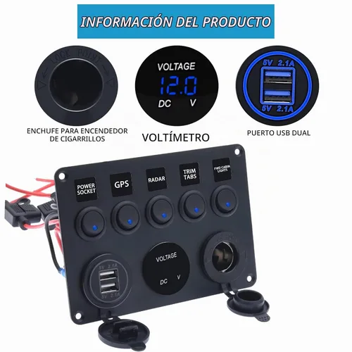 Vista 2 de KAOLALI Panel de interruptores de palanca de 5 bandas, panel de interruptores marinos automotrices, panel de interruptores impermeable de 12 V