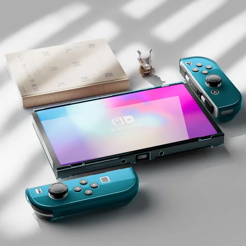 Vista 5 de 3 in 1 Protective Blue Clear Case Cover for Nintendo Switch OLED, Dockable Skin for Switch OLED and Joy Con Controller, Comfort Grip Shell with