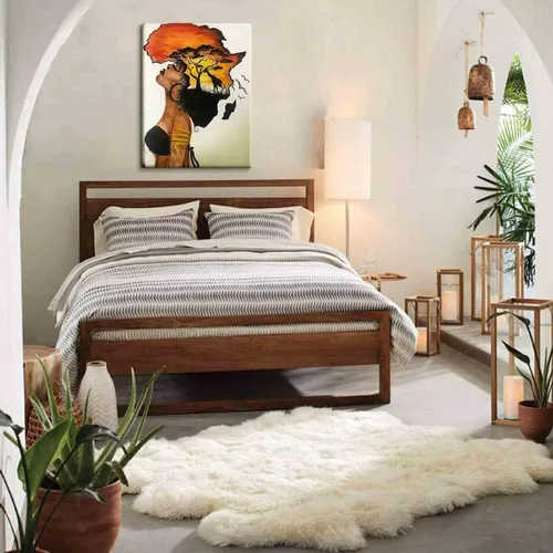 Vista 2 de Arte de pared enmarcado afroamericano, póster de mujer africana nostálgica, pintura en lienzo, niña negra, abstracto, puesta de sol, paisaje