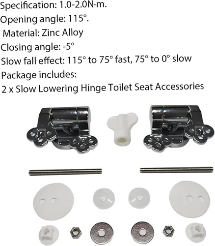 Vista 4 de Reemplazo de bisagras de asiento de inodoro, 2 juegos de accesorios de asiento de inodoro de cierre suave de aleación de zinc con tornillos
