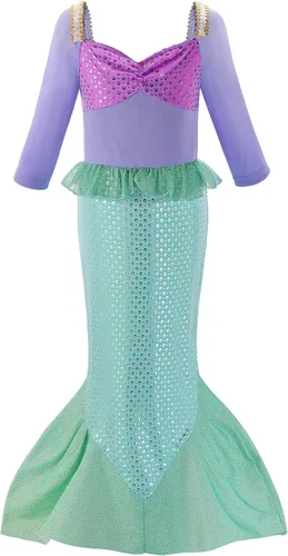 Vista 2 de Reliparty Disfraz de sirena para niñas pequeñas vestido de princesa de manga larga