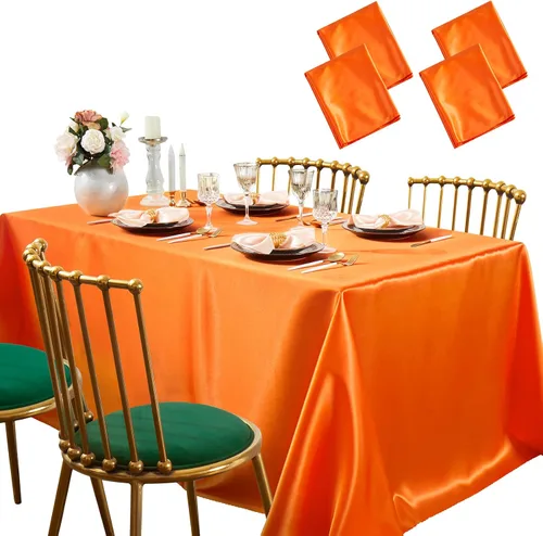 Vista 11 de SiinvdaBZX Paquete de 4 manteles de satén dorado de 108 x 54 pulgadas, manteles de comedor suaves y brillantes para mesa rectangular de 6 pies