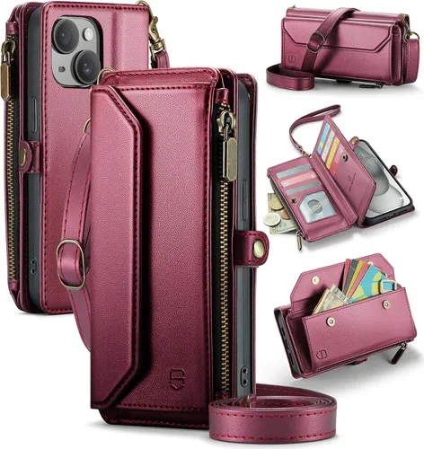 Vista 34 de Strapurs - Funda magnética desmontable para iPhone 15, color negro Compatible with Magsafe, Crossbody Wrist Strap, RFID Blocking 9-Card Holder