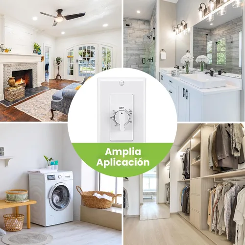 Vista 7 de BN-LINK Temporizador de cuenta regresiva de 60 minutos en la pared, interruptor mecánico, para ventilador de baño, temporizador de luces, 2 placas