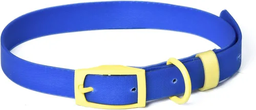 Vista 2 de Wags & Wiggles Collar de perro de PVC impermeable, azul marino y amarillo, totalmente impermeable para uso en piscina, lago y playa, correa