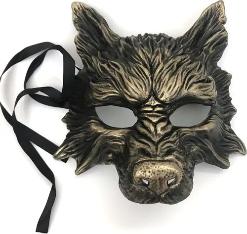 Vista 3 de MASQ Máscara de lobo negro y dorado para mascarada, disfraz de Halloween, fiesta de cosplay