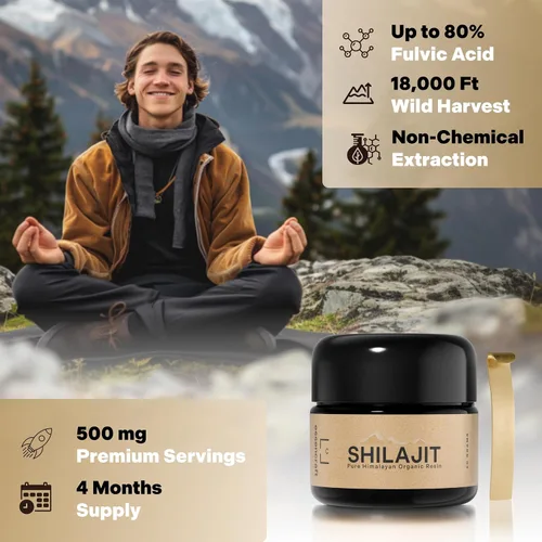 Vista 2 de Resina de Shilajit Orgánico del Himalaya - Potencia Máxima de 500mg, Shilajit Puro Testado en Laboratorio para Hombres y Mujeres, Ácido Fúlvico