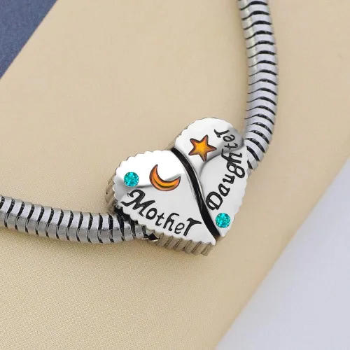 Vista 3 de Pulseras con dije para madre e hija, par de cuentas de piedra natal, luna dorada, estrella, joyería para mujer, mamá, familia, abuela, Metal, No es