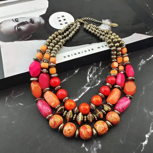 Vista 4 de Bocar Collar de cuentas gruesas de 3 capas de moda multicapa para mujer