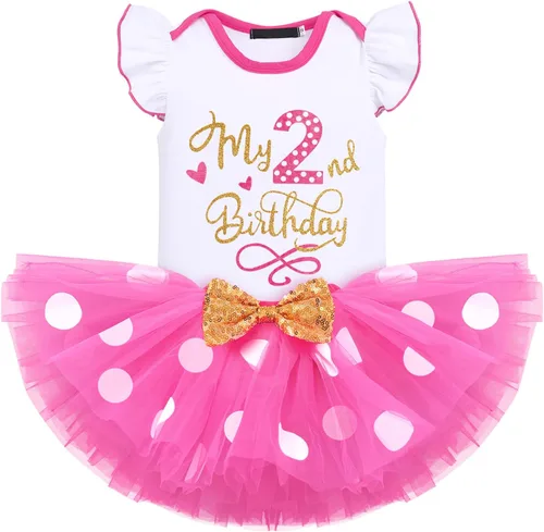 Vista 19 de IMEKIS Conjunto de mameluco para bebé niña de primer y tercer cumpleaños + falda tutú de lunares + diadema para niños pequeños sesión de fotos