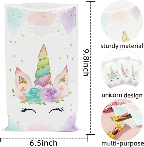 Vista 2 de DaiUni 30 piezas de bolsas de unicornios, bolsas de regalo de fiesta con asas para cumpleaños de niños