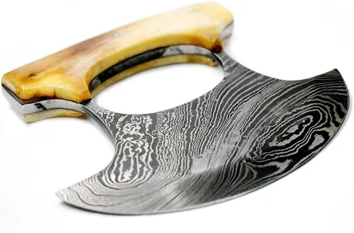 Vista 2 de Chef Kitchen Alaskan Ulu cuchillo Crescent Blade Bone Handle (DM)