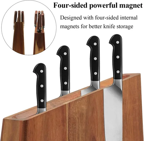 Vista 6 de Uniharpa Bloque magnético para cuchillos, soporte magnético de doble cara para encimera de cocina, almacenamiento de cuchillos magnético de madera