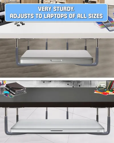 Vista 3 de TidyFriend - Soporte de goma para laptop debajo del escritorio, 3 estantes en 1 juegos, soporte para laptop debajo del escritorio, organizador