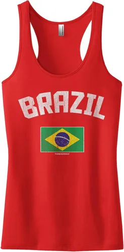 Vista 4 de Threadrock Camiseta sin mangas con espalda cruzada con bandera brasileña para mujer Gris-oscuro
