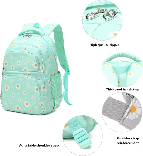 Vista 3 de Mochilas estampadas de margaritas para niñas con bolsa de almuerzo, estuche de lápices de 3 piezas, bolsas ligeras para libros elementales