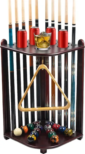 Vista 6 de Billmart Soporte para palo de billar, soporte de piso, estante de madera maciza para taco de billar, accesorios para mesa de billar (negro)