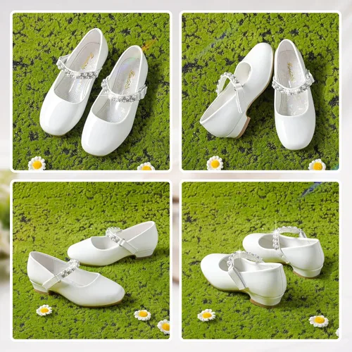 Vista 6 de Furdeour Zapatos Mary Janes para niñas pequeñas, zapatos de ballet de tacón bajo para boda, fiesta, zapatos de vestir para niños