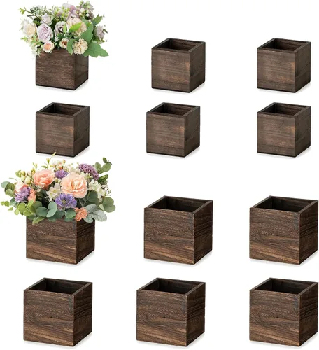 Vista 13 de NUPTIO - Centro de mesa en caja de madera: 2 piezas de 11.8" de largo, jardineras rectangulares de madera - Jarrón de flores de granja para boda