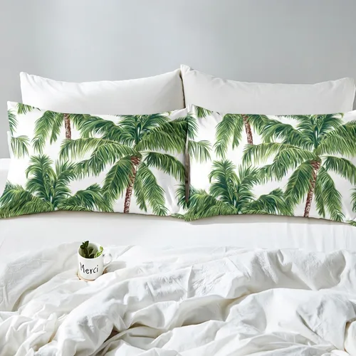 Vista 4 de Feelyou Juego de ropa de cama tropical con temática de playa hawaiana, juego de funda de edredón con estampado de palmeras y palmeras de océano
