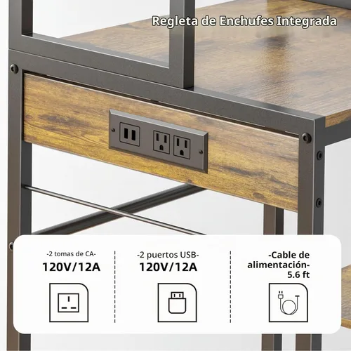 Vista 5 de Toutrop Mini gabinete de nevera con estantes de almacenamiento, soporte para microondas con 2 salidas AC/2 USB, gabinete de barra de café