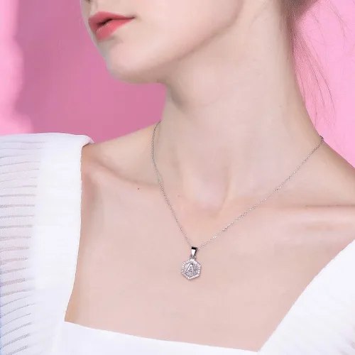 Vista 4 de FOCALOOK Initial Necklaces for Women Yellow GoldPlatinum Plated Hexagon Letter Pendant Necklace 18 Inch