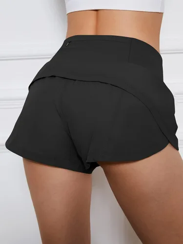 Vista 3 de AUTOMET Pantalones cortos deportivos de cintura alta para mujer, pantalones cortos de entrenamiento para gimnasio, con bolsillos con cremallera