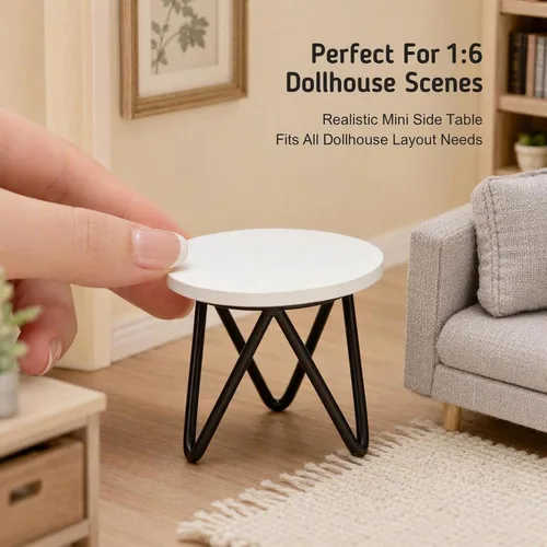 Vista 2 de 1 6 Escala Muebles para Muñecas Mesa auxiliar Dollhbouse Mesa Redonda Negro