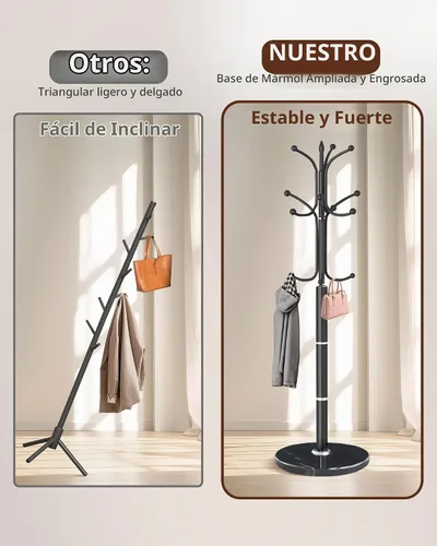 Vista 5 de Snaikor Perchero de metal independiente, soporte de perchero resistente con base de mármol natural, árbol de abrigos modernos en negro para colgar